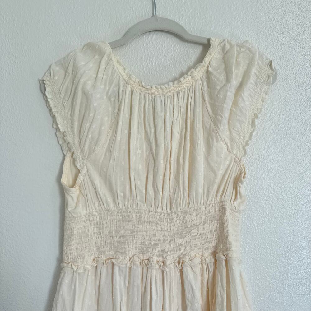 Old Navy Waist Defined Puff Sleeve Clip Dot Midi Dress Cream Ivory Boho Medium - Picture 6 of 10